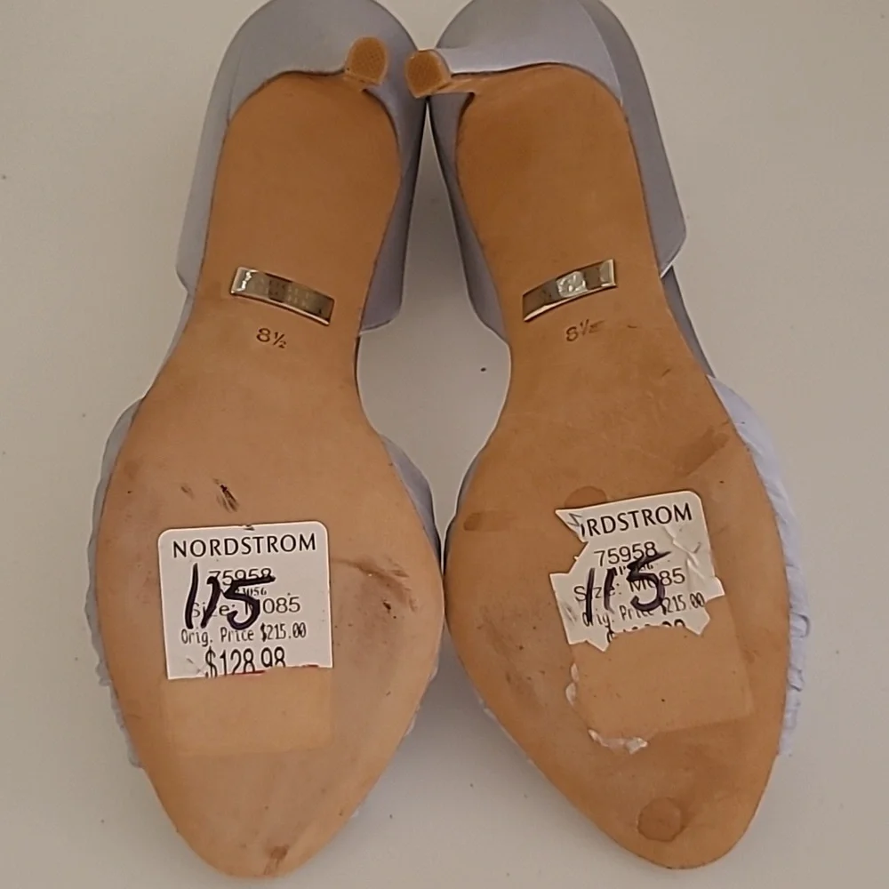 Bagley Mischka Musica Blue Satin Love Knot Open Toe Heels - Picture 6 of 16